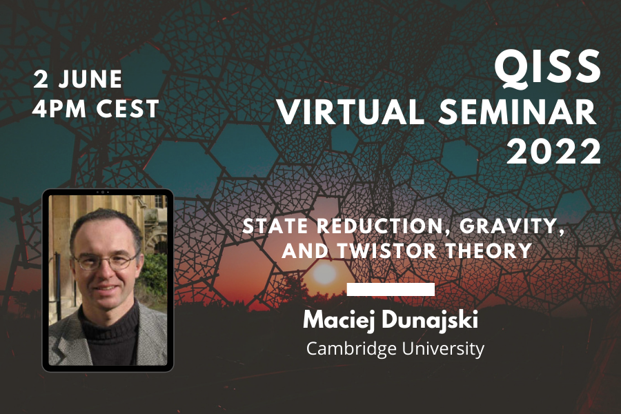 Poster for Dunajski's Virtual Seminar on June 2nd, title: State reduction, gravity, and twistor theory