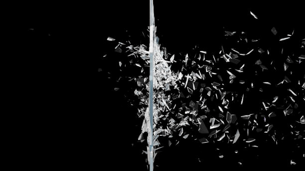 Abstract broken glass into pieces. Wall of glass shatters into small pieces. Place for your banner, advertisement. Explosion caused the destruction of glass, 3d illustration